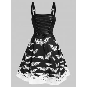 

Lace Up Bat Print Mini Cami Dress, Night