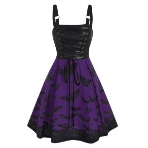 

Lace Up Bat Print Mini Cami Dress, Purple iris