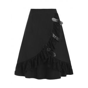 

Multi Buckles Lace Panel Mini Gothic Skirt, Black