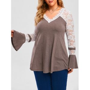

Plus Size Lace Yoke Jersey Tunic Top, Coffee