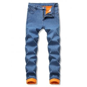 

Zip Fly Straight Fleece Jeans, Silk blue