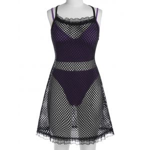

Plus Size Lingerie High Cut Bra Set with Fishnet Sheer Dress, Concord