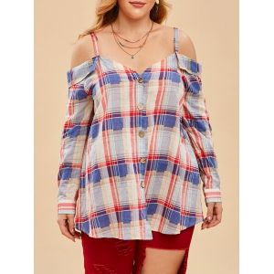 

Plus Size Cold Shoulder Plaid Blouse, Multi