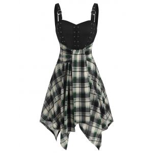 

Lace Up Plaid Handkerchief Flare Dress, Black