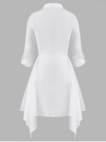 

Button Front Handkerchief Lace Panel Plus Size Shirt Dress, White