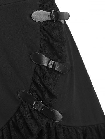 

Multi Buckles Lace Panel Mini Gothic Skirt, Black