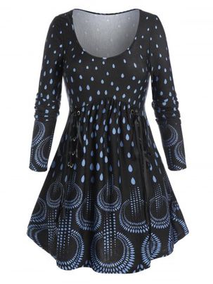 Plus Size Waterdrop Print Lace-up A Line Tunic Tee