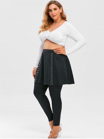 

Plus Size High Rise Hook and Eye Skirted Pants, Black