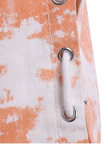 Plus Size Tie Dye Lace-up High Rise Pocket Jeans