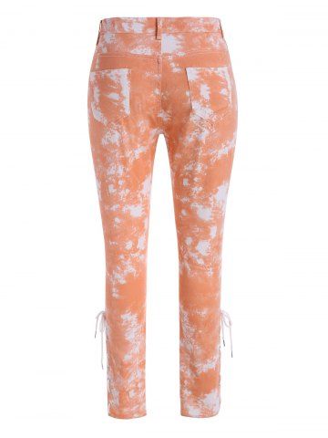 Plus Size Tie Dye Lace-up High Rise Pocket Jeans