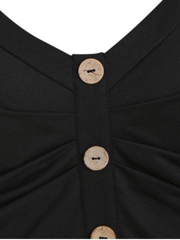 Sunflower Print Mock Button Cami A Line Dress