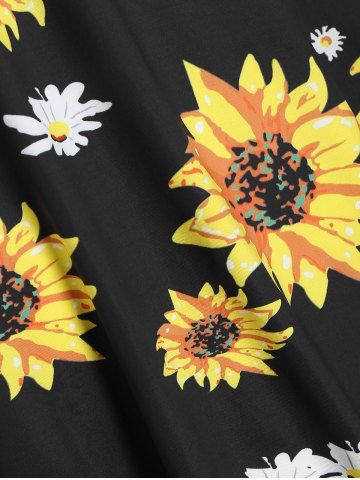Sunflower Print Mock Button Cami A Line Dress