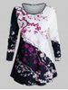 Plus Size Contrast Floral Print Long Sleeve T-shirt -  