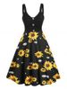 Sunflower Print Mock Button Cami A Line Dress -  