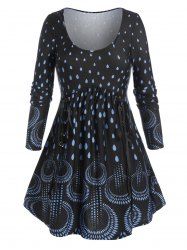 Plus Size Waterdrop Print Lace-up A Line Tunic Tee -  