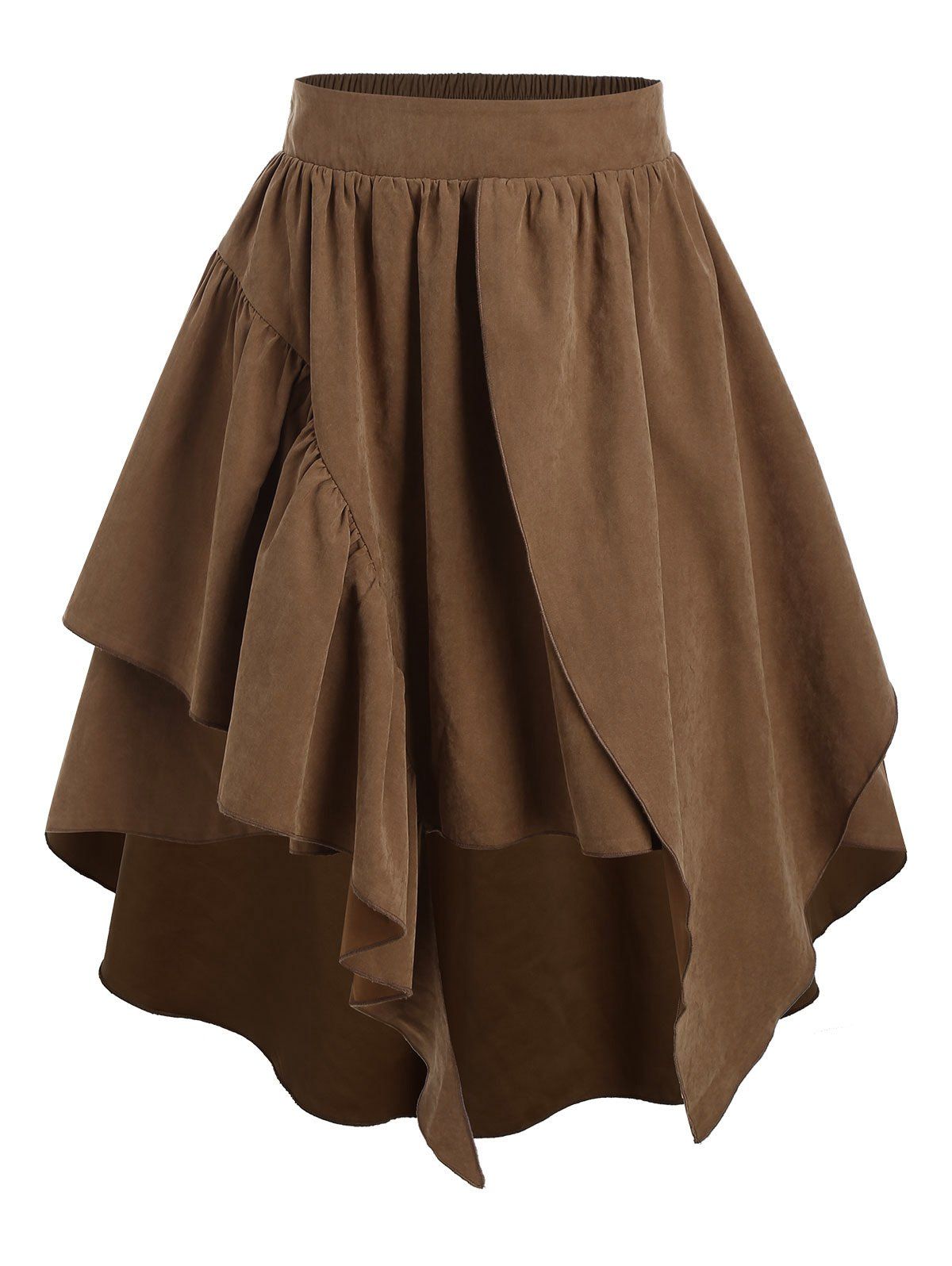 

Plain Layered Asymmetrical High Waist Skirt, Coffee