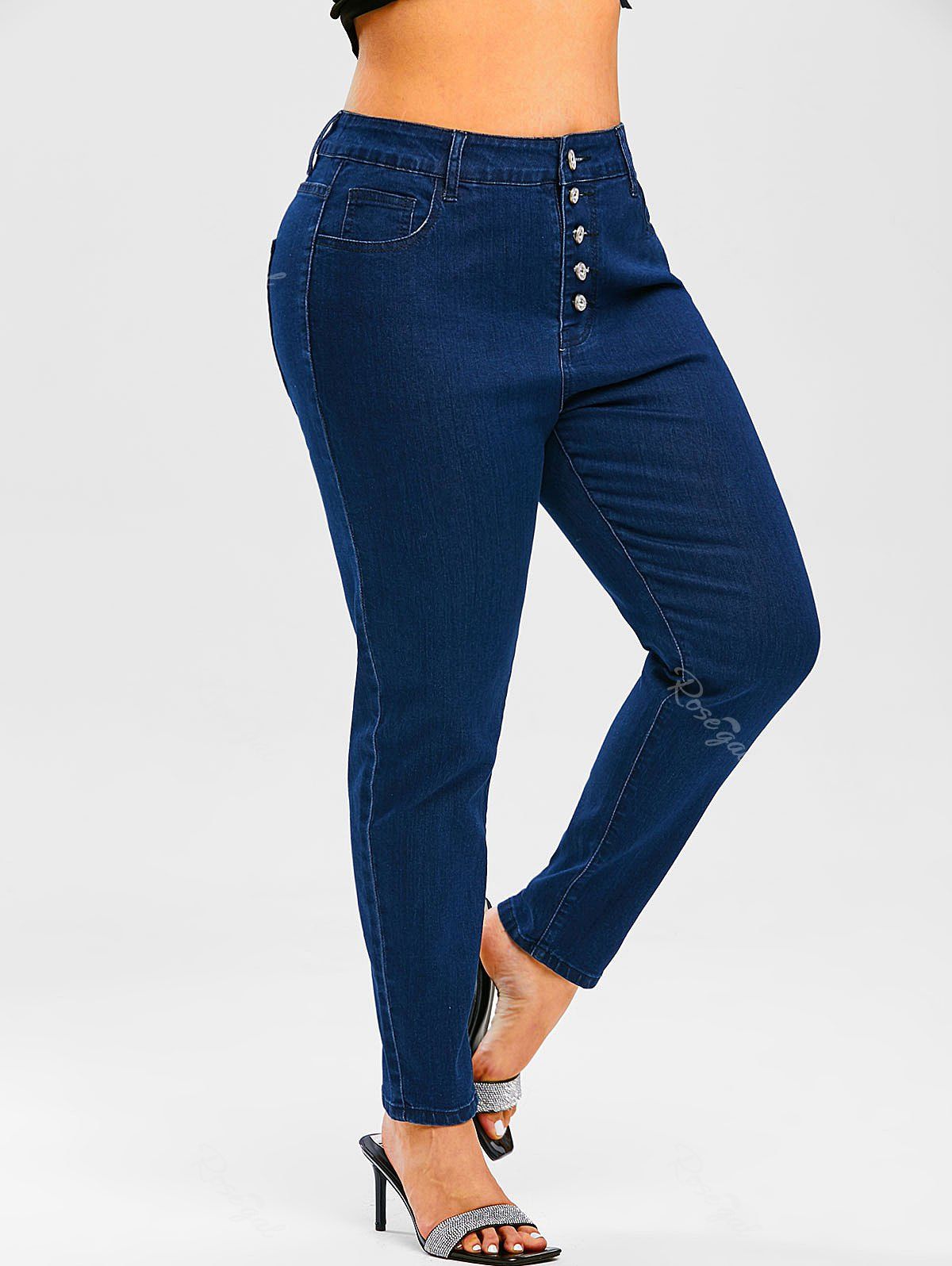 Plus Size Pintuck Button Fly Jeans [38% OFF] | Rosegal