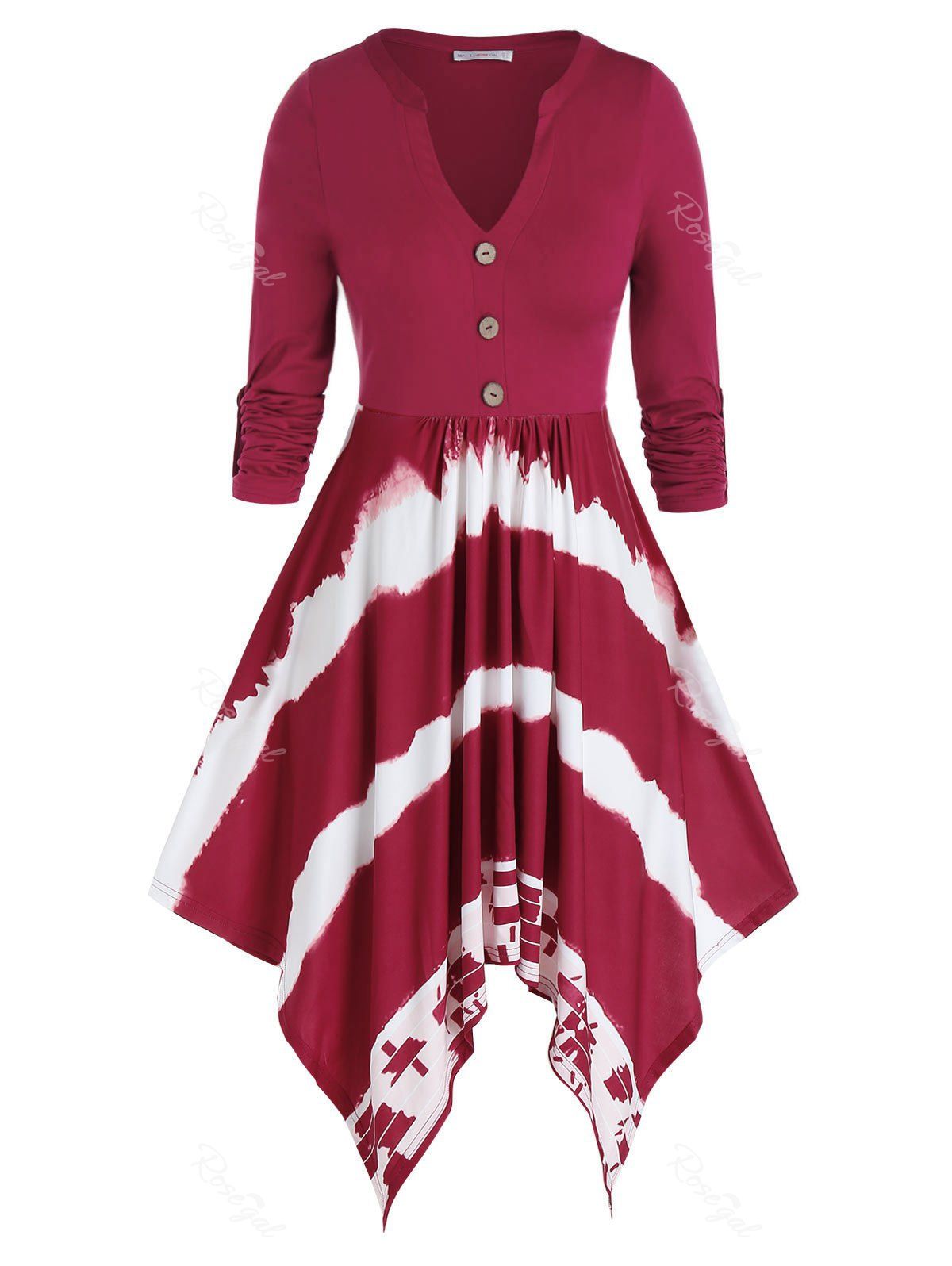 Trendy Plus Size Dip Dye Handkerchief Roll Up Sleeve Dress  