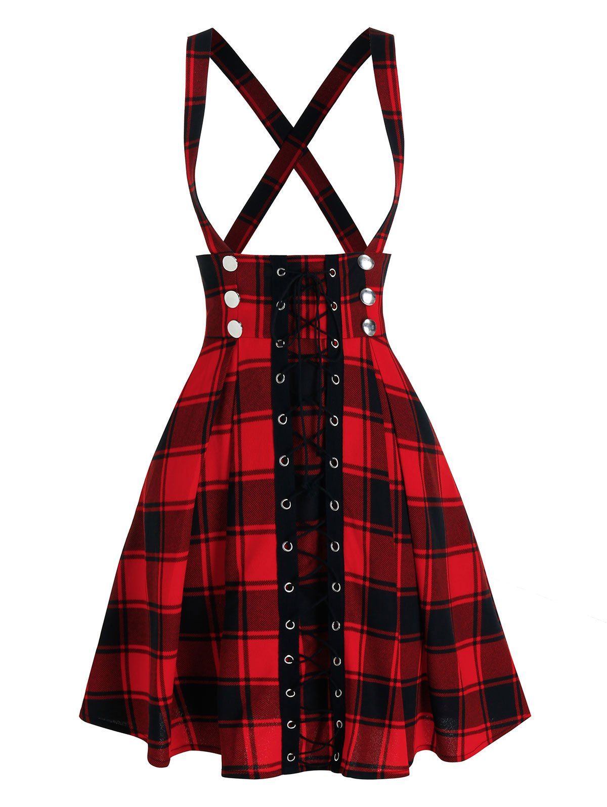 

Lace Up Button Overall A Line Skirt, Red wine