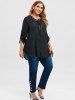 Plus Size Roll Up Sleeve Lace Up Chiffon Top -  