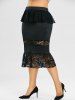 Plus Size Lace Insert Ruffle Midi Fishtail Skirt -  