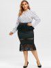 Plus Size Lace Insert Ruffle Midi Fishtail Skirt -  