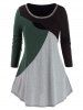 Plus Size Color Blocking Cutout Chain Detail Long Sleeve Tee -  