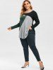 Plus Size Color Blocking Cutout Chain Detail Long Sleeve Tee -  