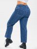 Plus Size Topstitching Belted Wide Leg Jeans -  
