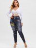 Plus Size 3D Butterfly Print High Waisted Jeggings -  