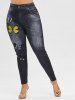 Plus Size 3D Butterfly Print High Waisted Jeggings -  