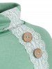 Mock Button Lace Panel Raglan Sleeve T-shirt -  