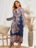 Plus Size Printed Belted Maxi Surplice Dress -  