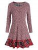 Plaid Panel Back Lace Up Skirted Knitwear -  