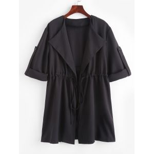 

Solid Drawstring Tab Sleeve Plus Size Jacket, Black