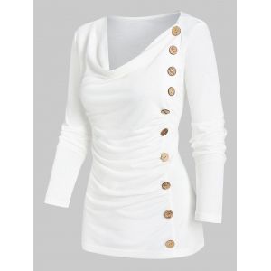 

Long Sleeve Mock Button Ruched Heathered T-shirt, White