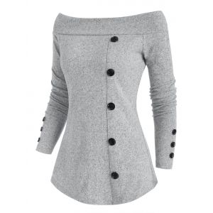 

Mock Button Off Shoulder Heather Knitwear, Light gray