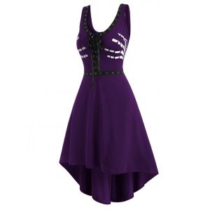 

Grommet Lace-up Halloween Skeleton Hand Dip Hem Dress, Plum velvet