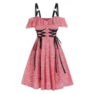 

Cold Shoulder Lace-up Harness Insert Heathered Dress, Bean red