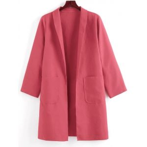 

Plus Size Shawl Collar Patched Pocket Tunic Coat, Watermelon pink