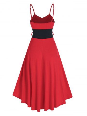 

Colorblock Lace Up High Low Slip Dress, Red