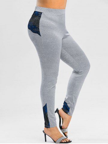 Plus Size Heathered Contrast Lace Gym Leggings - GRAY CLOUD - 4X