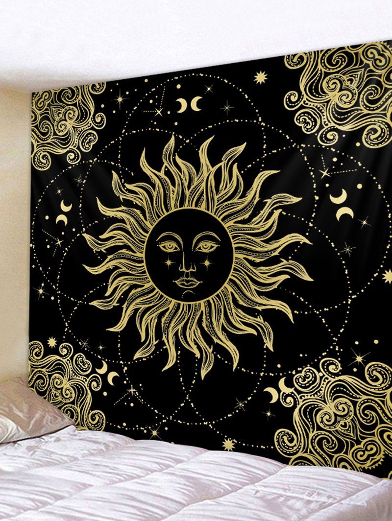 Buring Sun Pattern Bohemian Wall Hanging Tapestry, Orange gold