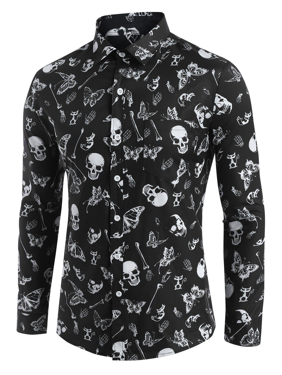 

Halloween Skull Butterfly Pattern Shirt, Black
