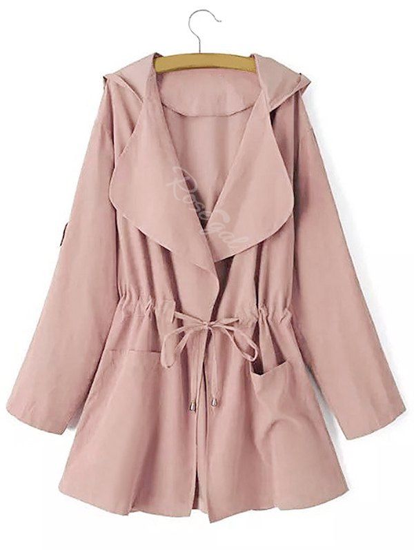 

Hooded Pockets Drawstring Coat, Light pink
