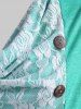 Mock Button Cowl Front Lace Panel Plus Size Top -  