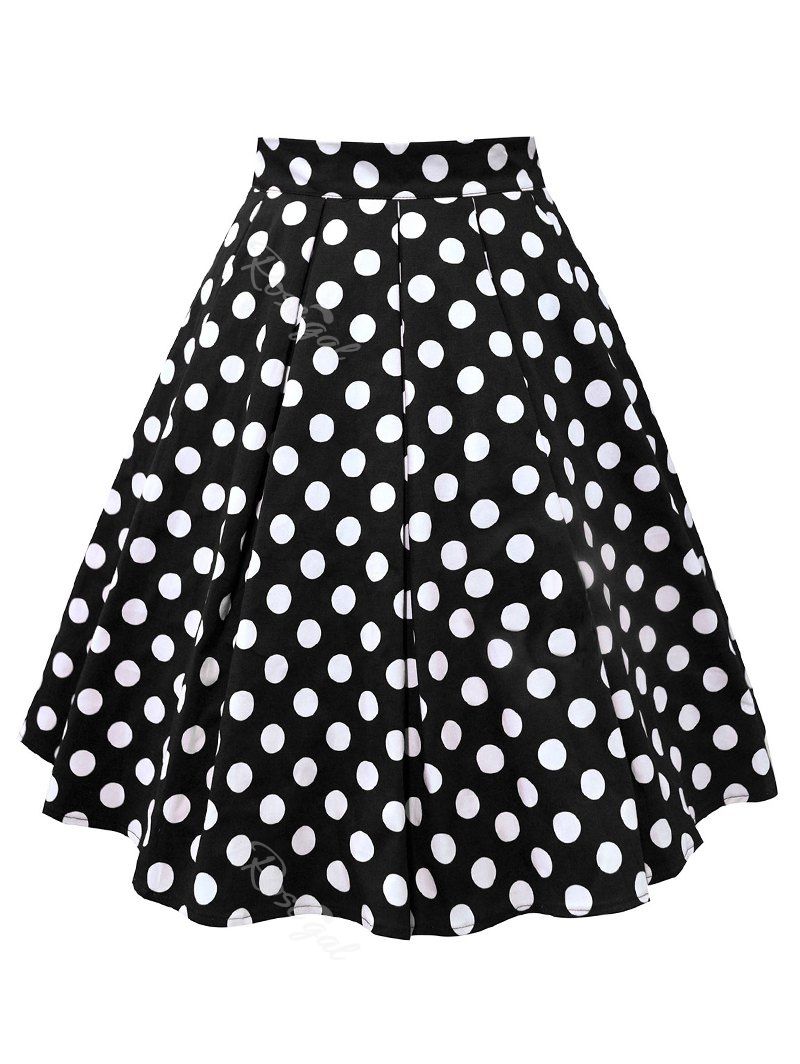 

Plus Size Polka Dot A Line Skirt, Black