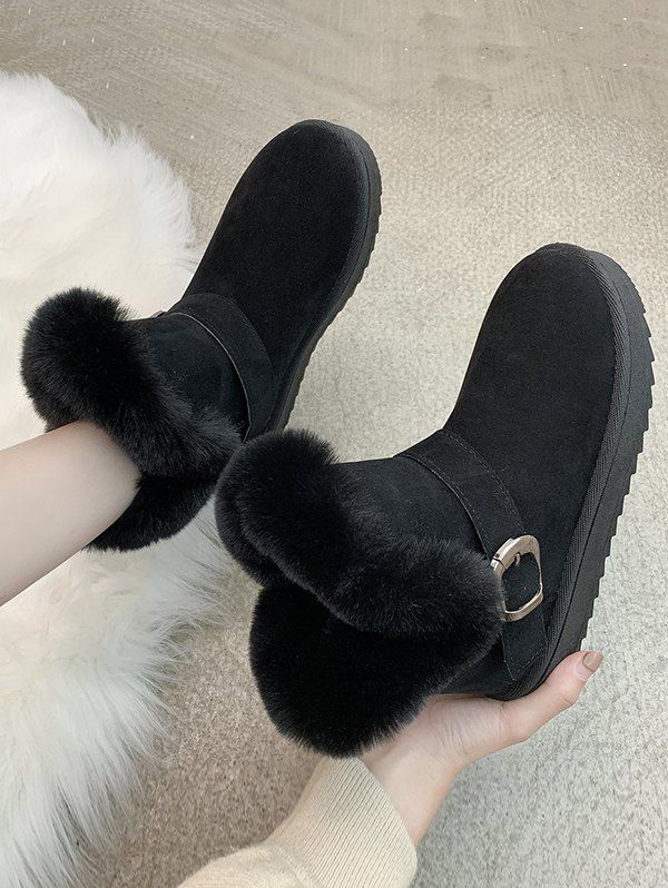 

Buckle Faux Fur Ankle Snow Boots, Black