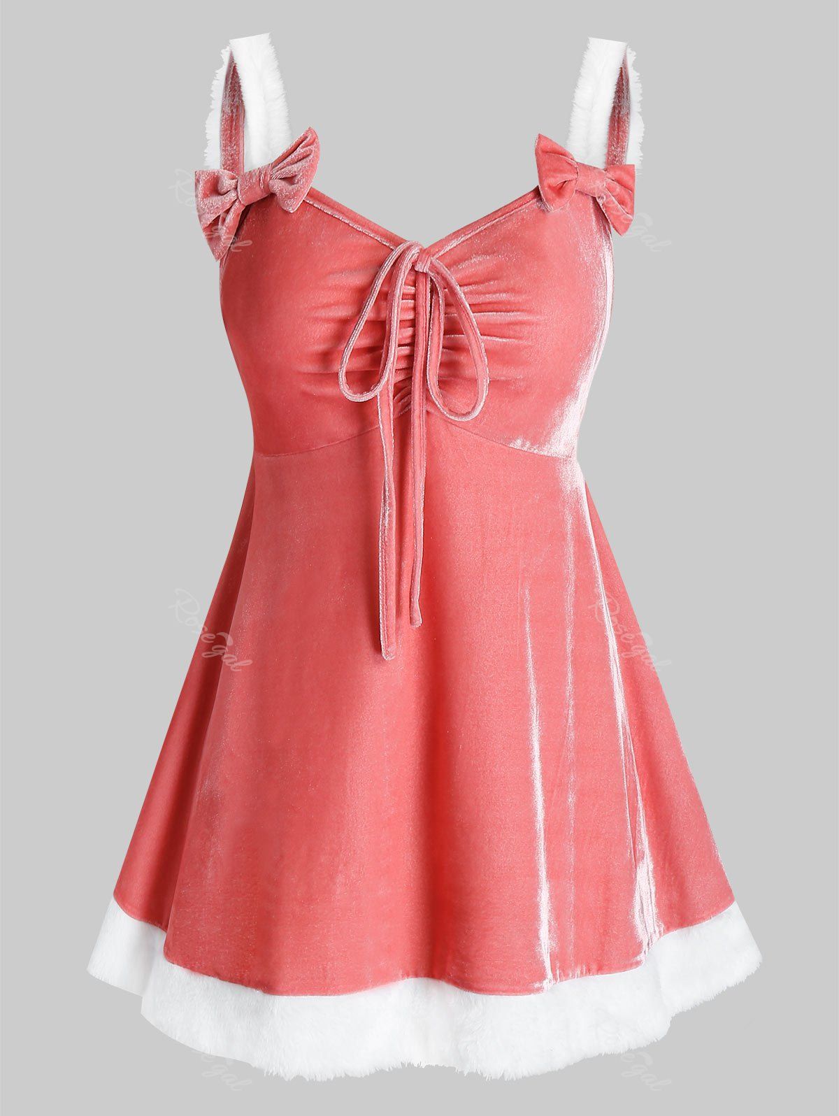 Plus Size Velvet Bowknot Tie Lingerie Dress with G-string
