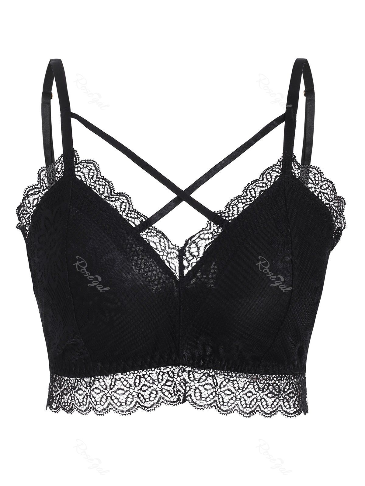 

Plus Size Crisscross Front Lace Bralette, Black